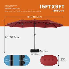 MyDepot 15FT Large Patio Umbrella with Base Included, Rectangle Table Umbrella Outdoor Patio, Outside Umbrellas for Deck, Market, Backyard
