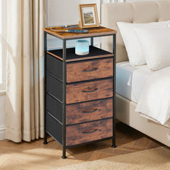 MyDepot Nightstand With Charging Station, Bedside End Table With 4 Fabric Drawers & USB/Type-C Ports And Outlets, Night Stand For Bedroom Furniture, Adjustable Feet And Variable Light Strip