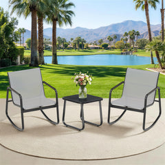 MyDepot 3-Piece Outdoor Rocking Set, Outdoor Furniture Set with Textilene Chairs & Glass-Top Table, Conversation Set of 3 for Porch, Lawn, Garden, Yard, Balcony, Poolside