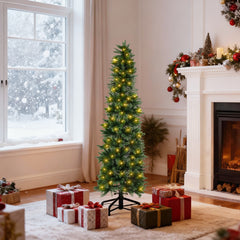 Mydepot Pre-Lit Pencil Christmas Tree, Green Artificial Spruce Slim Christmas Trees With Incandescent Lights For Home, Office, Party Decoration