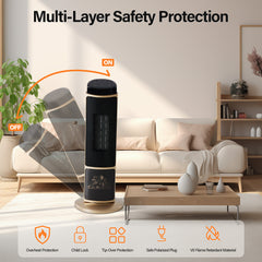 Mydepot Space Heater for Indoor Use, 23 Inch Portable Heater with Remote and Thermostat,7 Light Modes, 70°Oscillation, 12H Timer