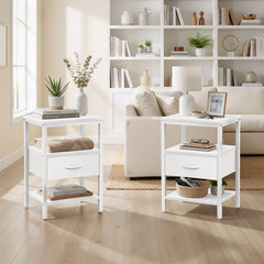 MyDepot Set of 2 Nightstand with Charging Station, Bedside Table with USB Ports, AC Outlets & Fabric Drawers, Modern End Table with Open Storage Shlef for Bedroom, Living Room, Apartment