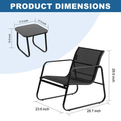 MyDepot 3-Piece Outdoor Set, Outdoor Furniture Set with Textilene Chairs & Glass-Top Table, Conversation Set of 3 for Porch, Lawn, Garden, Yard, Balcony, Poolside