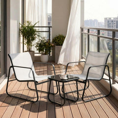 MyDepot 3-Piece Outdoor Set, Outdoor Furniture Set with Textilene Chairs & Glass-Top Table, Conversation Set of 3 for Porch, Lawn, Garden, Yard, Balcony, Poolside