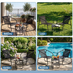 MyDepot 4-Piece Patio Furniture Set, Outdoor Bistro Conversation Set with Tempered Glass Coffee Table for Garden, Poolside, Balcony, Black