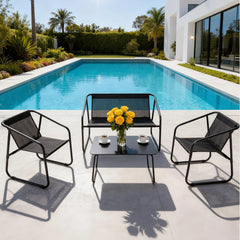 MyDepot 4-Piece Patio Furniture Set, Outdoor Bistro Conversation Set with Tempered Glass Coffee Table for Garden, Poolside, Balcony, Black