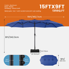 MyDepot 15FT Large Patio Umbrella with Base Included, Rectangle Table Umbrella Outdoor Patio, Outside Umbrellas for Deck, Market, Backyard