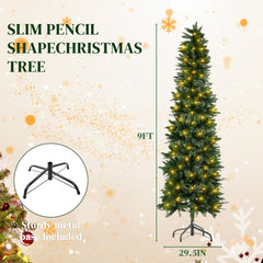 Mydepot Pre-Lit Pencil Christmas Tree, Green Artificial Spruce Slim Christmas Trees With Incandescent Lights For Home, Office, Party Decoration