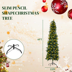 Mydepot Pre-Lit Pencil Christmas Tree, Green Artificial Spruce Slim Christmas Trees With Incandescent Lights For Home, Office, Party Decoration