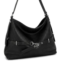 Rosvovo Slouchy Shoulder Bag | Genuine Leather Hobo Handbag, Versatile Black Leather Crossbody Purse