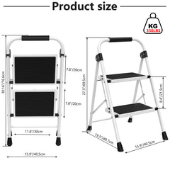MyDepot Step Ladder, 2/3/4 Sturdy Step Stool with Anti-Slip Pedal & Comfortable Handrail, Portable Heavy Duty Step Stool for Kitchen, Garage & Outdoor Use, 330lbs, Black
