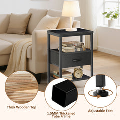 MyDepot Nightstand with Charging Station, Bedside Table with USB Ports, AC Outlets & Fabric Drawers, Modern End Table with Open Storage Shlef for Bedroom, Living Room, Apartment