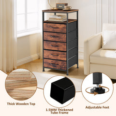 MyDepot Nightstand With Charging Station, Bedside End Table With 5 Fabric Drawers & USB/Type-C Ports And Outlets, Night Stand For Bedroom Furniture, Adjustable Feet And Variable Light Strip