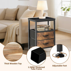 MyDepot Nightstand with Charging Station, Bedside Table with USB Ports, AC Outlets & Fabric Drawers, Modern End Table with Open Storage Shlef for Bedroom, Living Room, Apartment