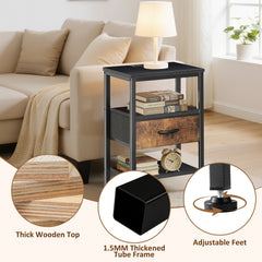 MyDepot Nightstand with Charging Station, Bedside Table with USB Ports, AC Outlets & Fabric Drawers, Modern End Table with Open Storage Shlef for Bedroom, Living Room, Apartment