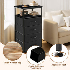 MyDepot Nightstand With Charging Station, Bedside End Table With 4 Fabric Drawers & USB/Type-C Ports And Outlets, Night Stand For Bedroom Furniture, Adjustable Feet And Variable Light Strip