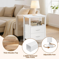 MyDepot Nightstand with Charging Station, Bedside Table with USB Ports, AC Outlets & Fabric Drawers, Modern End Table with Open Storage Shlef for Bedroom, Living Room, Apartment