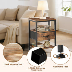 MyDepot Nightstand with Charging Station, Bedside Table with USB Ports, AC Outlets & Fabric Drawers, Modern End Table with Open Storage Shlef for Bedroom, Living Room, Apartment