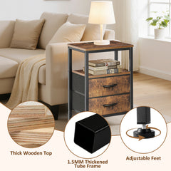 MyDepot Nightstand with Charging Station, Bedside Table with USB Ports, AC Outlets & Fabric Drawers, Modern End Table with Open Storage Shlef for Bedroom, Living Room, Apartment