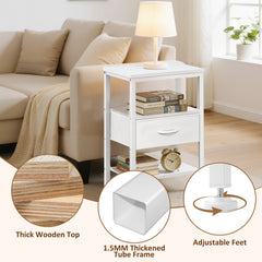 MyDepot Nightstand with Charging Station, Bedside Table with USB Ports, AC Outlets & Fabric Drawers, Modern End Table with Open Storage Shlef for Bedroom, Living Room, Apartment