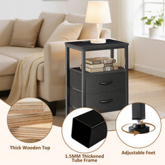 MyDepot Nightstand with Charging Station, Bedside Table with USB Ports, AC Outlets & Fabric Drawers, Modern End Table with Open Storage Shlef for Bedroom, Living Room, Apartment