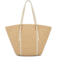 Rosvovo Straw Tote Bag | Stylish Raffia Beach Bag, Women, Large Woven Summer Handbag, Tropical Vacations, Resort Outings