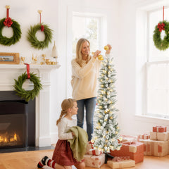 Mydepot Snow Flocked Pencil Christmas Tree, Prelighted Artificial Slim Christmas Trees for Home Office