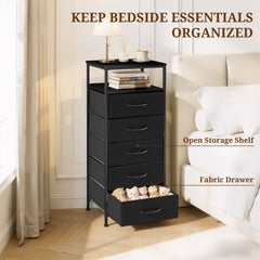 MyDepot Nightstand With Charging Station, Bedside End Table With 5 Fabric Drawers & USB/Type-C Ports And Outlets, Night Stand For Bedroom Furniture, Adjustable Feet And Variable Light Strip