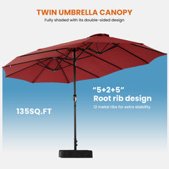 MyDepot 15FT Large Patio Umbrella with Base Included, Rectangle Table Umbrella Outdoor Patio, Outside Umbrellas for Deck, Market, Backyard