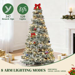 Mydepot Pre-lit Snow Flocked Artificial Christmas Tree, Prelighted Artificial Hinged Spruce Xmas Tree