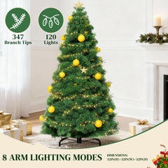 Mydepot Pre-Lit Artificial Christmas Tree With Warm LED Lights - Green Xmas Tress, Easy Assembly, Hinged Branches, And Sturdy Metal Stand