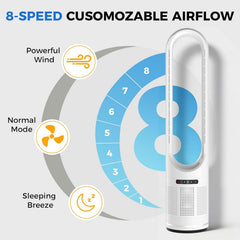 MyDepot 41" Bladeless Tower Fan with Built-in Air Filter, 80°Oscillating Quiet Fan for Bedroom, 8 Speeds, 8H Timer, Remote Control, LED Display, Easy to Clean, Home & Office