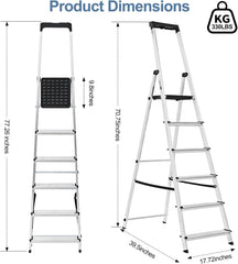 MyDepot 5/6 Step Ladder, 330lbs Folding Step Stool with Anti-Slip Wide Pedal Handrails, Aluminum Stool Ladders, Safety Household Ladder for Home Kitchen Courtyard Outdoor