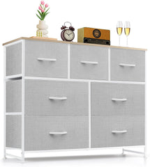 MyDepot Dresser for Bedroom with 7 Fabric Drawers, Chest Organizer Units for Clothing, Closet, Guestroom, Storage Tower with Cabinet, Metal Frame, Wooden Top, Lightweight Furniture