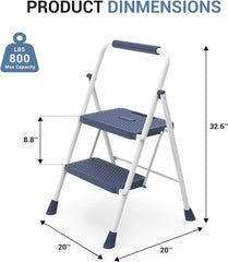 MyDepot Step Ladder, 2 Step Ladder, 800lbs Folding Step Stool with Wide Anti-Slip Pedal, Sturdy Ladder, Convenient Handrail, Lightweight, Portable Step Stool