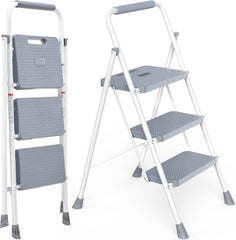 MyDepot Step Ladder, 3 Sturdy Step Stool with Anti-Slip Pedal & Comfortable Handrail, Portable Heavy Duty Step Stool for Kitchen, Garage & Outdoor Use, 800lbs