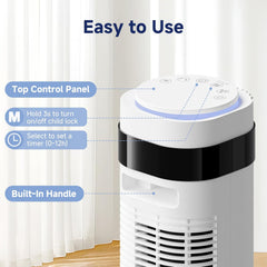 MyDepot Tower Fan for Bedroom, 28dB Quiet Floor Standing Fan with Remote, 12H Timer, 5 Speeds, 4 Modes, LED Display, Portable Bladeless Oscillating Cooling Fan for Indoor, Home, Office