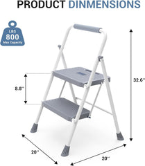MyDepot Step Ladder, 2 Step Ladder, 800lbs Folding Step Stool with Wide Anti-Slip Pedal, Sturdy Ladder, Convenient Handrail, Lightweight, Portable Step Stool