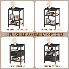 MyDepot Nightstand with Charging Station, Bedside Table with USB Ports, AC Outlets & Fabric Drawers, Modern End Table with Open Storage Shlef for Bedroom, Living Room, Apartment