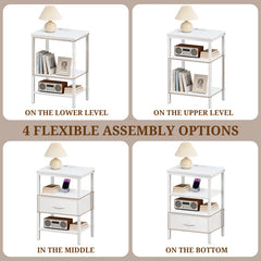 MyDepot Nightstand with Charging Station, Bedside Table with USB Ports, AC Outlets & Fabric Drawers, Modern End Table with Open Storage Shlef for Bedroom, Living Room, Apartment