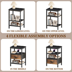 MyDepot Nightstand with Charging Station, Bedside Table with USB Ports, AC Outlets & Fabric Drawers, Modern End Table with Open Storage Shlef for Bedroom, Living Room, Apartment