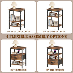 MyDepot Nightstand with Charging Station, Bedside Table with USB Ports, AC Outlets & Fabric Drawers, Modern End Table with Open Storage Shlef for Bedroom, Living Room, Apartment