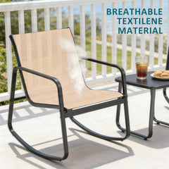 MyDepot 3-Piece Outdoor Rocking Set, Outdoor Furniture Set with Textilene Chairs & Glass-Top Table, Conversation Set of 3 for Porch, Lawn, Garden, Yard, Balcony, Poolside