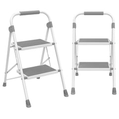 MyDepot Step Ladder, 2 Sturdy Step Stool with Anti-Slip Pedal & Comfortable Handrail, Portable Heavy Duty Step Stool for Kitchen, Garage & Outdoor Use, 330lbs, Grey