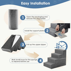 MyDepot Dog Stairs for Small and Medium Dogs, 3/4/5 Step Pet Steps with High-Density Foam, Indoor Non-Slip Pet Ramp for Puppy and Older Dogs Cats, Dog Bed Stairs for Couch and Sofa, Grey