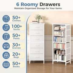 MyDepot 6 Drawers Dresser for Bedroom with Wheels, Fabric Storage Cabinet Organizer with Removable Fabric Bins, Sturdy Steel Frame for Living Room, Office, Entryway, Closets