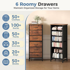 MyDepot 6 Drawers Dresser for Bedroom with Wheels, Fabric Storage Cabinet Organizer with Removable Fabric Bins, Sturdy Steel Frame for Living Room, Office, Entryway, Closets