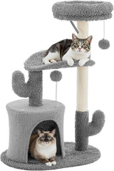 MyDepot 33" Cat Tree Tower for Indoor Cats, Small Cat Scratching Post with Curved Bed, Cat Tree with Cat Condo for Adult, Grey