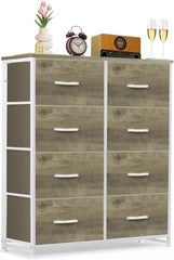 MyDepot 8-Drawer Dresser for Bedroom, Anti-Tip Tall Storage Organizer Chest of Drawers with Wooden Top and Metal Frame Fabric Bins for Closet, Living Room, Hallway, Entryway