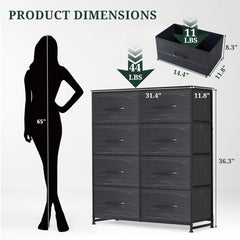 MyDepot 8-Drawer Dresser for Bedroom, Anti-Tip Tall Storage Organizer Chest of Drawers with Wooden Top and Metal Frame Fabric Bins for Closet, Living Room, Hallway, Entryway